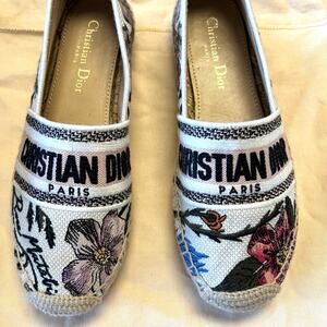 Christian Dior Rosa Mutabilis Floral Embroidered Espadrilles Sz EU 37